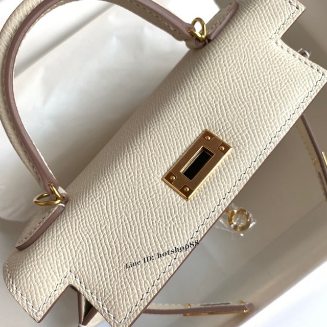 Hermes專櫃經典款手提女包 愛馬仕mini Kelly2代奶昔白 ttd1019
